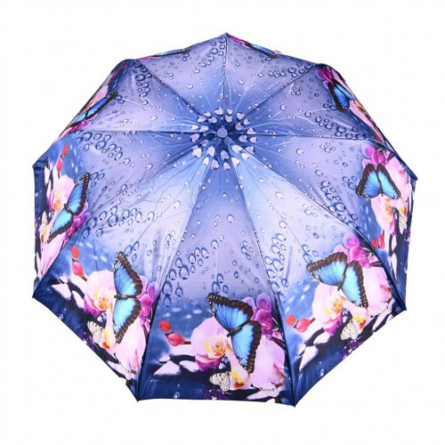 Зонт женский 3 сложения полуавтомат "Бабочки" 9 спиц 