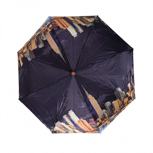 Зонт женский 3 сложения полуавтомат "Город" сатин диаметр купола 98 см 8 спиц